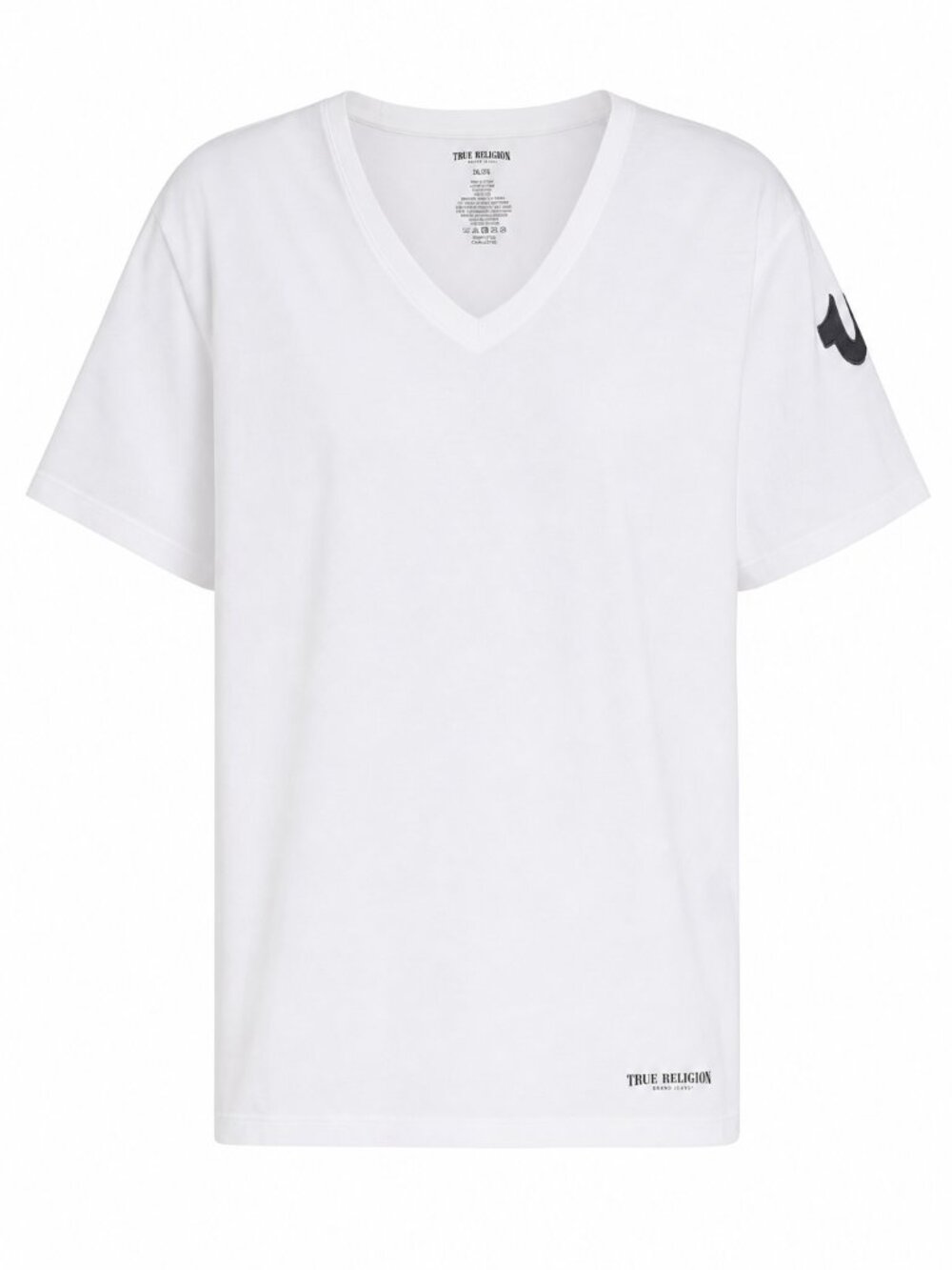 True Religion Men White Black Logo Short Sleeve V-neck T-Shirt Large